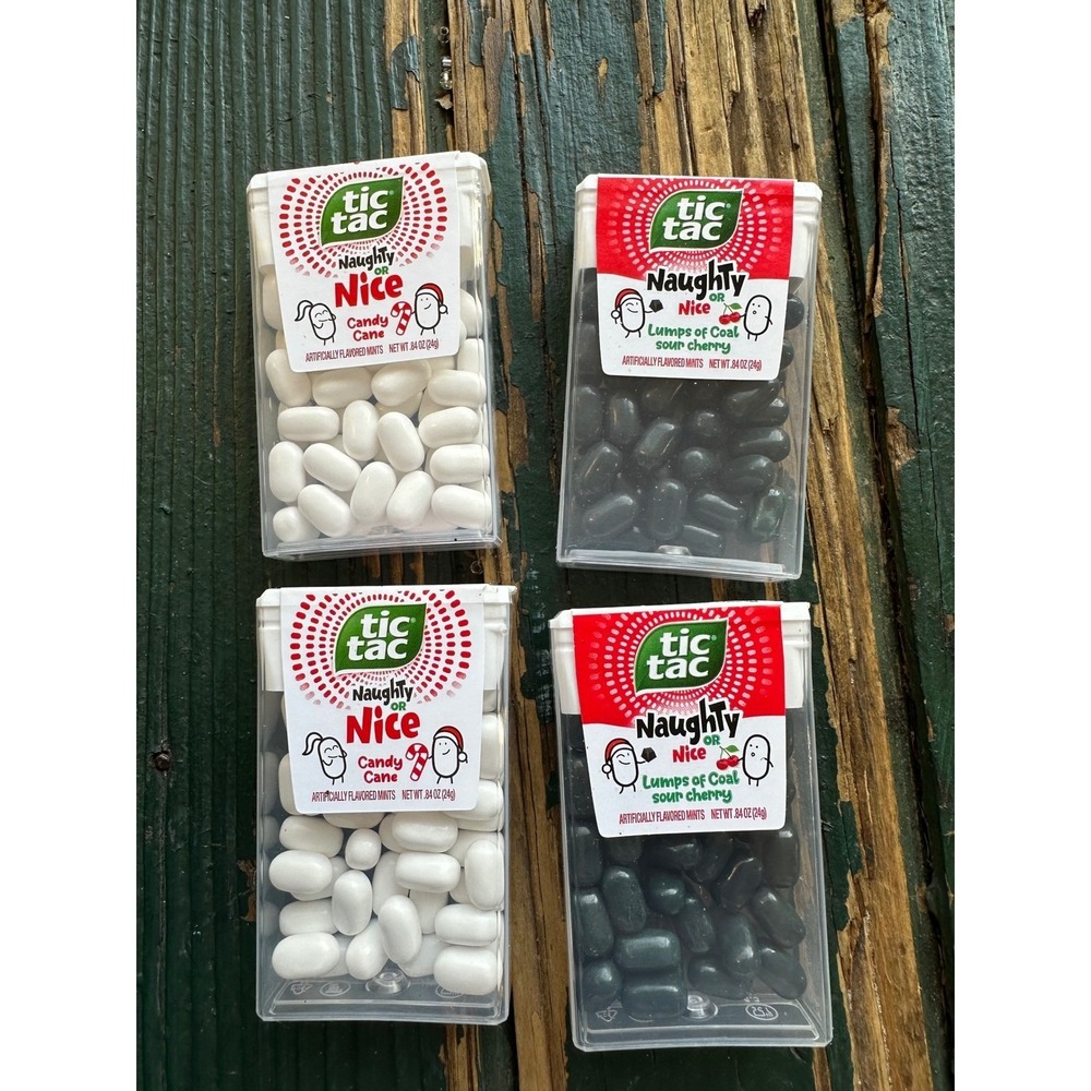 Tic Tac Naughty or Nice Mints 4 Pack Candy Cane and Lumps of Coal Sour Cherry‎